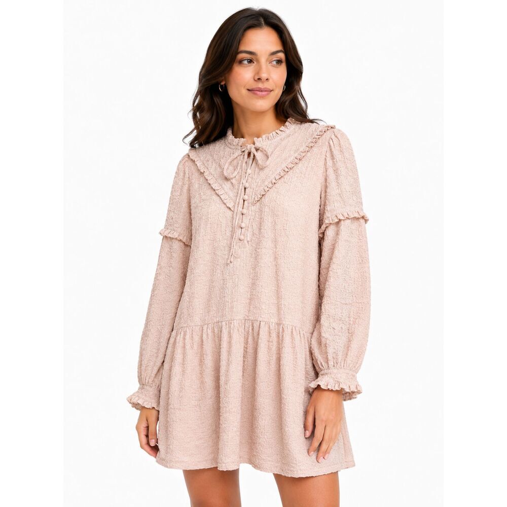 Ivy City Co. Blush Pink Textured Ruffle Collar Mini Dress Size Small